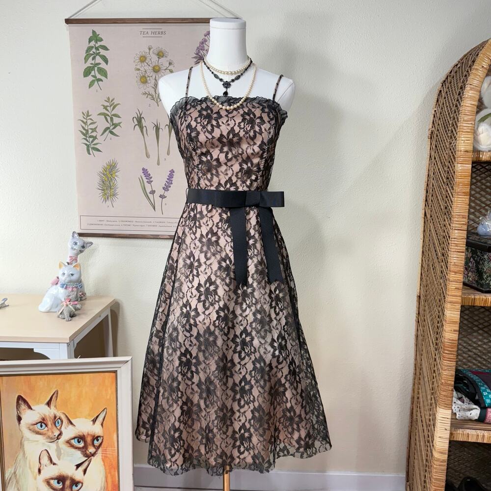 Vtg 90s Y2k Lace Party Dress Dark Coquette Rococo Gothic Lolita Romantic Goth XS